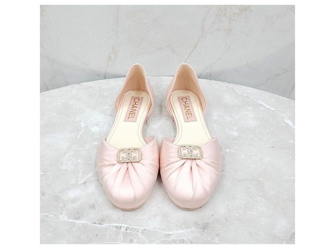 Chanel Ballerine piatte in seta rosa con logo CC - vista 3