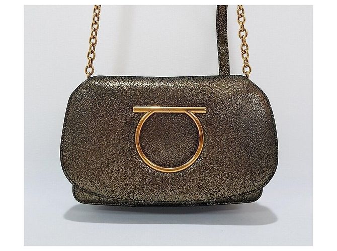 Salvatore Ferragamo Borsa a tracolla Gancini con paillettes D'oro - vista 2