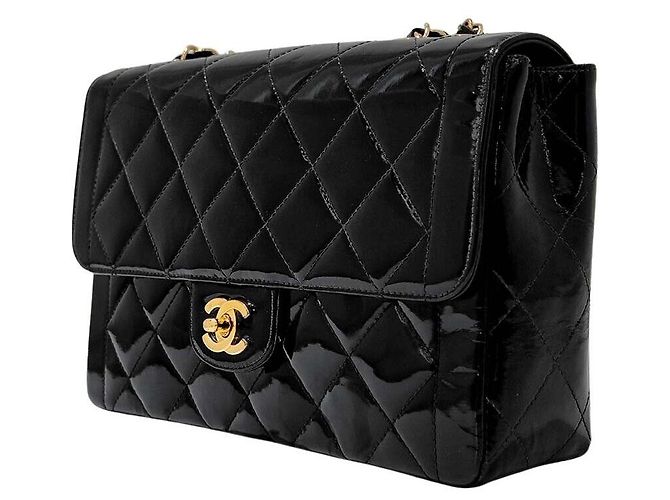 Chanel Borsa a tracolla in pelle verniciata Nero - vista 2