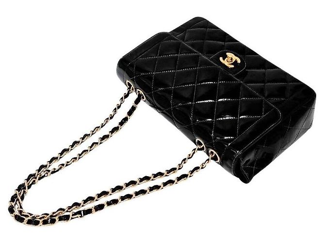 Chanel Borsa a tracolla in pelle verniciata Nero - vista 4