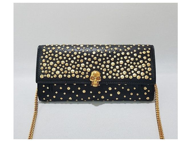 Alexander Mcqueen Clutch e borsa a tracolla Pioneer Gold Stud Nero - vista 2