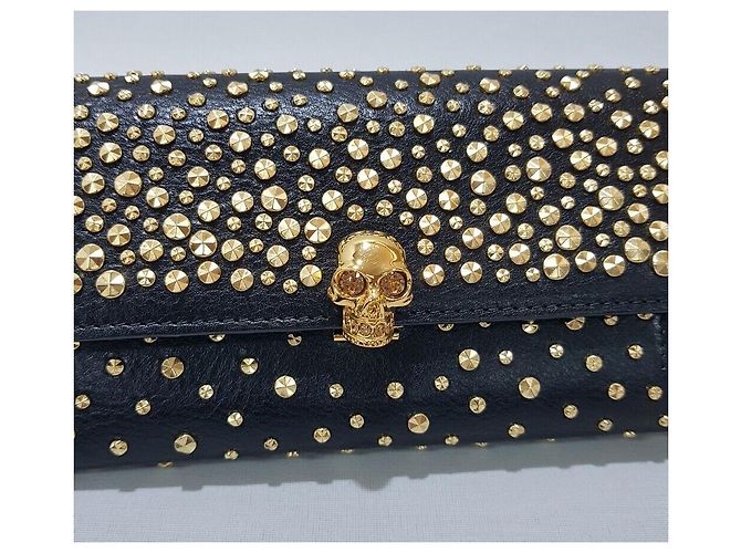 Alexander Mcqueen Clutch e borsa a tracolla Pioneer Gold Stud Nero - vista 3
