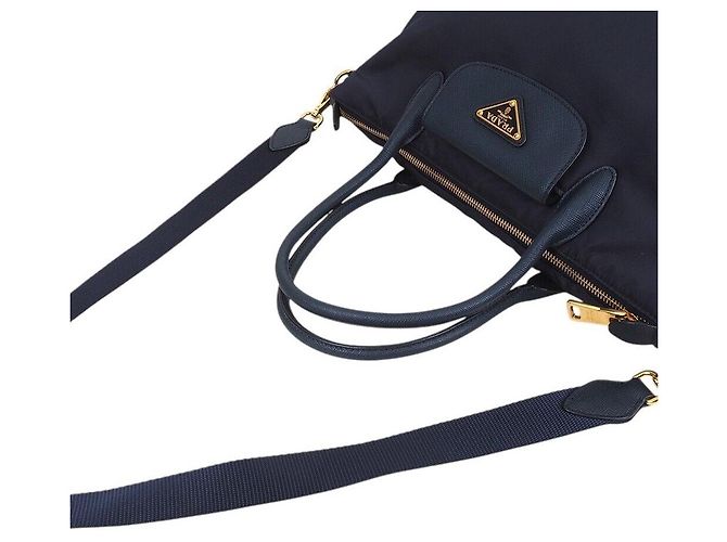 Prada Borsa Tote e a Tracolla in Pelle Saffiano Blu - vista 3