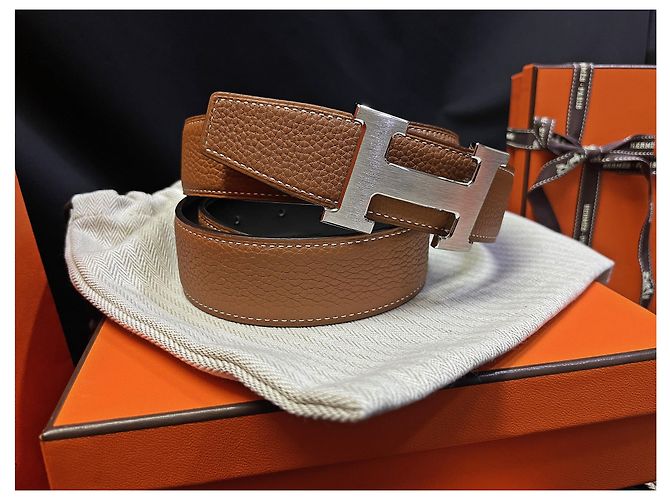 Hermès Classic Matte Silver Buckle Black Gold Outstitch Wendelgürtel Mehrfarben - Ansicht 4
