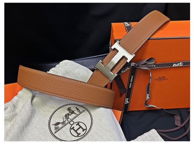 Hermès Classic Matte Silver Buckle Black Gold Outstitch Wendelgürtel Mehrfarben - Ansicht 5