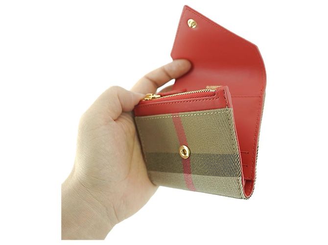 Burberry Cartera para mujer Lila Red Canvas Leather Roja - vista 9