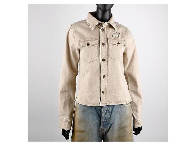 Miu Miu Camisa de denim Logo Naranja - vista 10