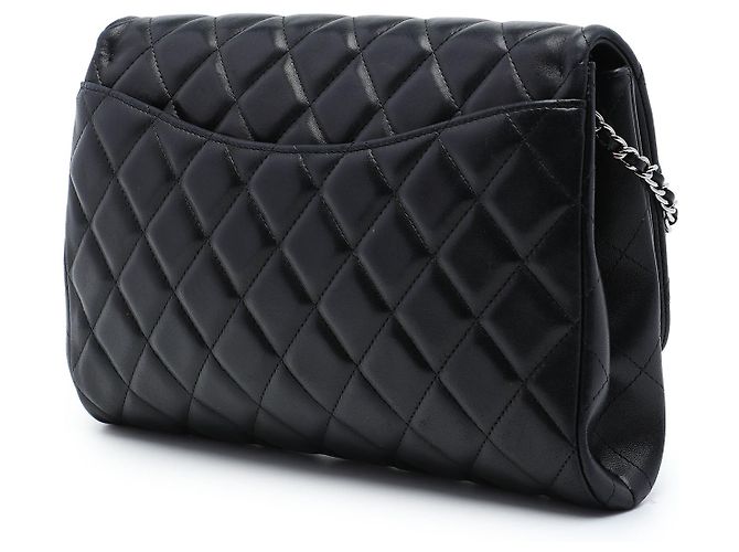 Clutch de aba Chanel Black CC em pele de cordeiro acolchoada com corrente Preto - vista 2