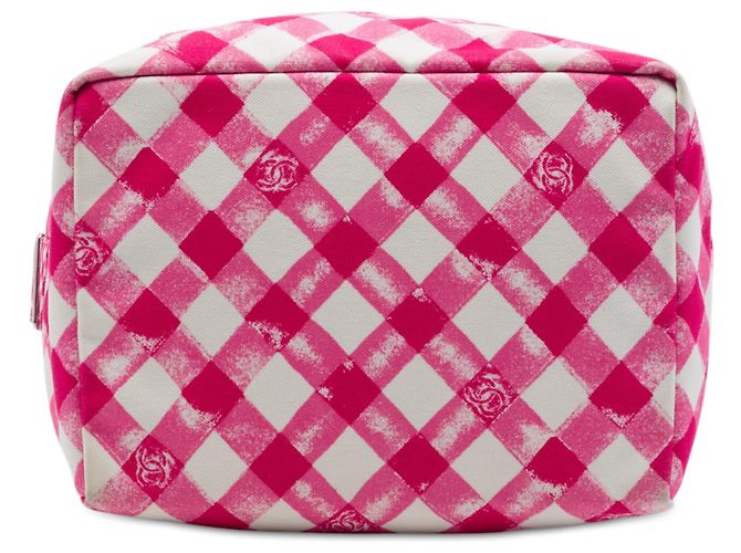 Borsa a tracolla Lunch Box Chanel in tela Gingham rosa CC - vista 3