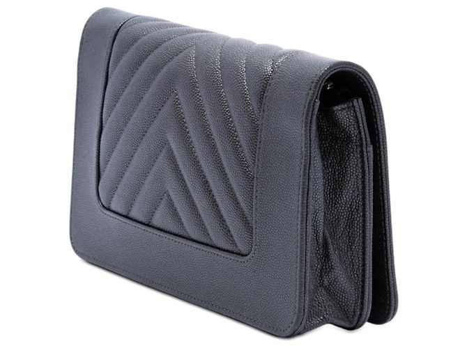 Chanel Black Chevron Caviar Mademoiselle Wallet On Chain Nero - vista 2