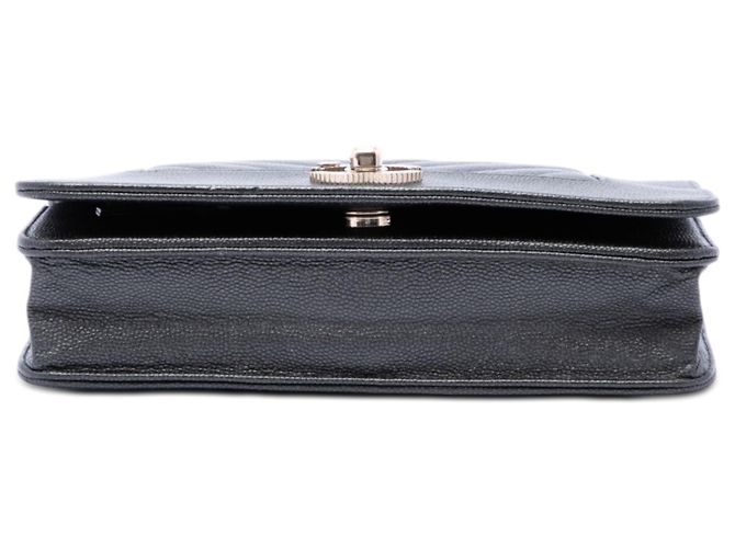 Chanel Black Chevron Caviar Mademoiselle Wallet On Chain Nero - vista 3