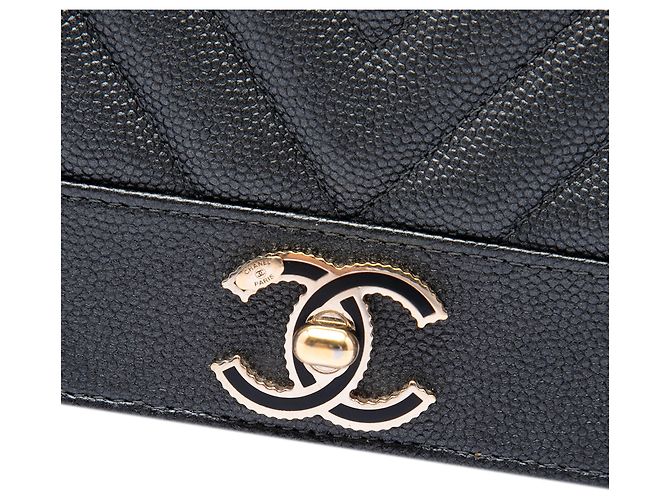 Chanel Black Chevron Caviar Mademoiselle Wallet On Chain Nero - vista 5