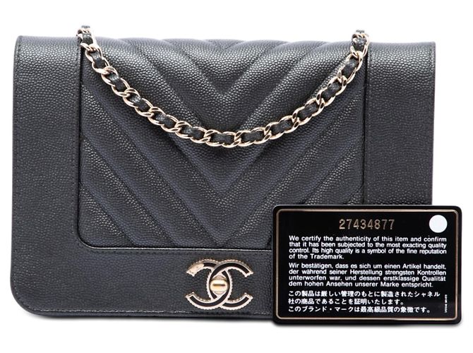 Chanel Black Chevron Caviar Mademoiselle Wallet On Chain Nero - vista 7