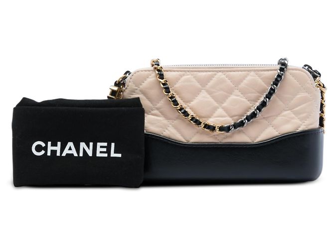 Clutch Gabrielle Double Zip con Catena in Vitello Invecchiato Bicolore Beige Chanel - vista 6