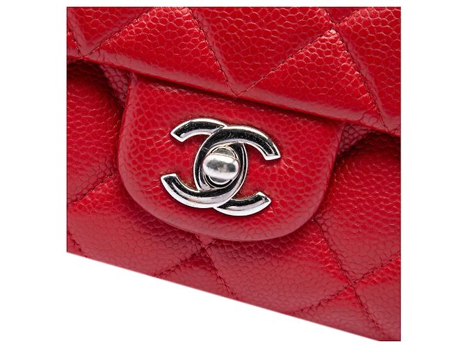 Clutch a patta Chanel Red CC Quilted Caviar con catena Rosso - vista 5