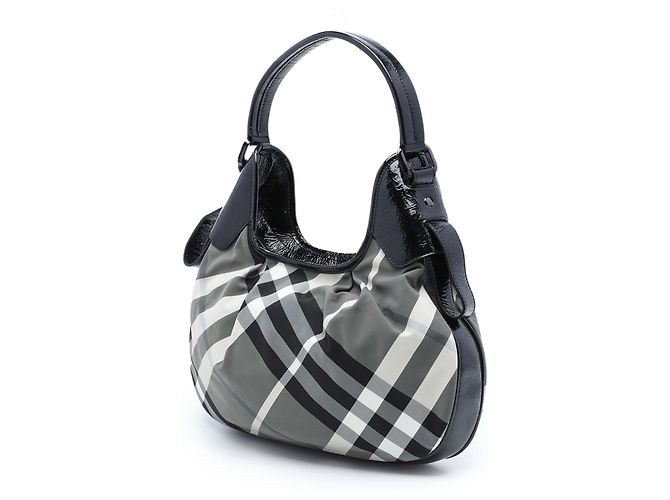 Burberry Gray Beat Check Nylon Brooklyn Hobo Marrone - vista 2