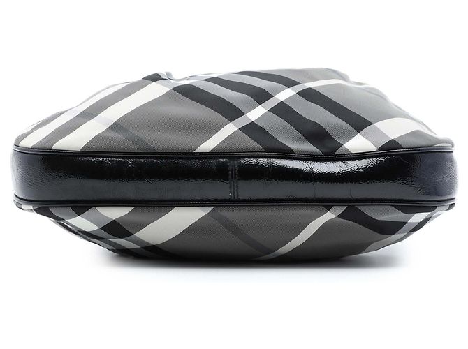 Burberry Gray Beat Check Nylon Brooklyn Hobo Marrone - vista 3