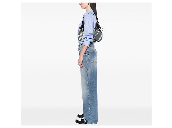 Burberry Gray Beat Check Nylon Brooklyn Hobo Marrone - vista 6