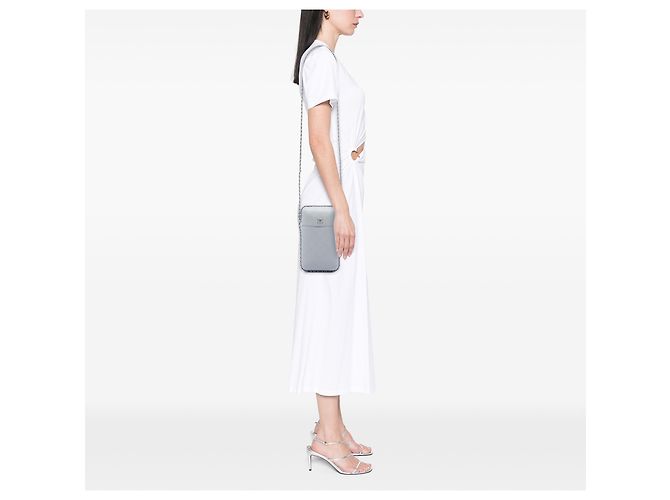 Chanel Handyhalter aus grauem gestepptem Lammleder mit CC-Kette Braun - Ansicht 5