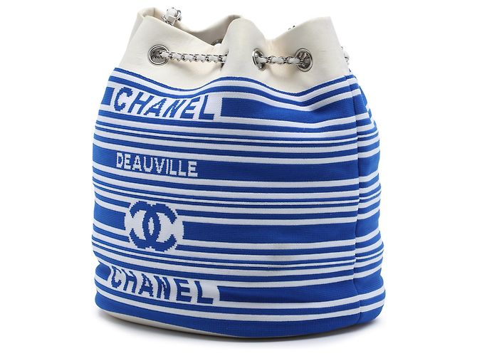 Borsa a secchiello con coulisse Chanel Blue Venise Biarritz in fibre miste e pelle d'agnello - vista 2