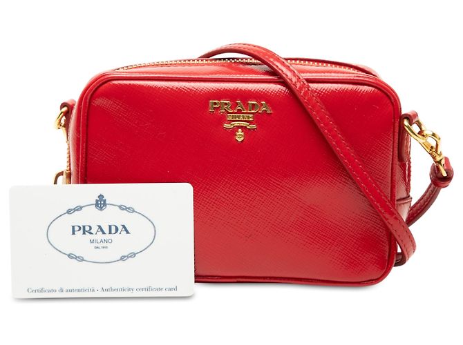 Prada Mini Bolsa Camera em Saffiano Vernice Vermelha Vermelho - vista 7