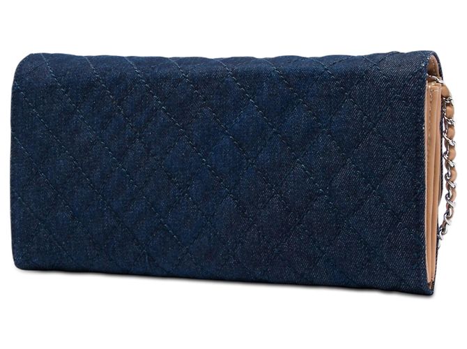 Portafoglio Chanel Blue CC Quilted Denim Turn Lock Wallet On Chain Blu navy - vista 2