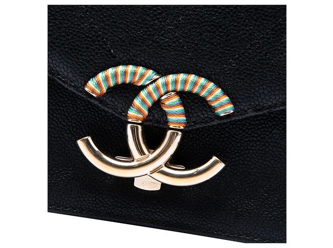 Chanel Black Paris Cuba Small Quilted Caviar Thread Around Flap Nero - vista 5