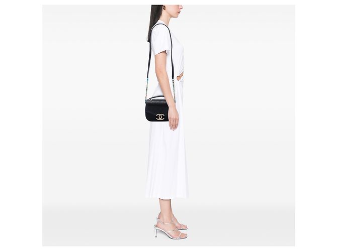Chanel Black Paris Cuba Small Quilted Caviar Thread Around Flap Nero - vista 6