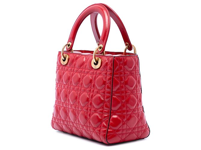 Dior Red Medium Crinkled Patent Cannage Supple Lady Dior Rosso - vista 2
