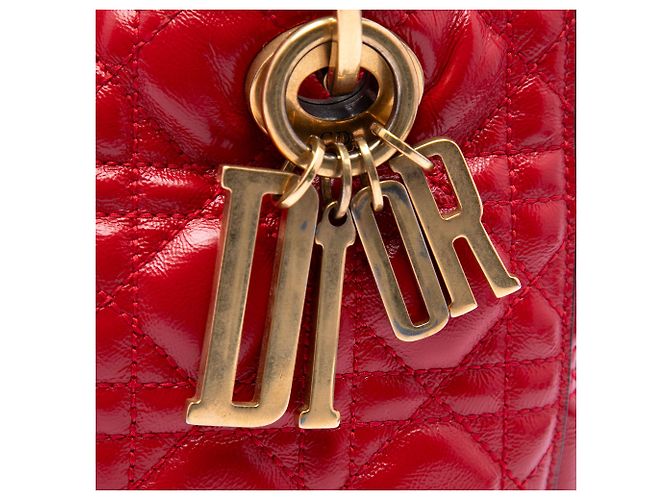 Dior Red Medium Crinkled Patent Cannage Supple Lady Dior Rosso - vista 5