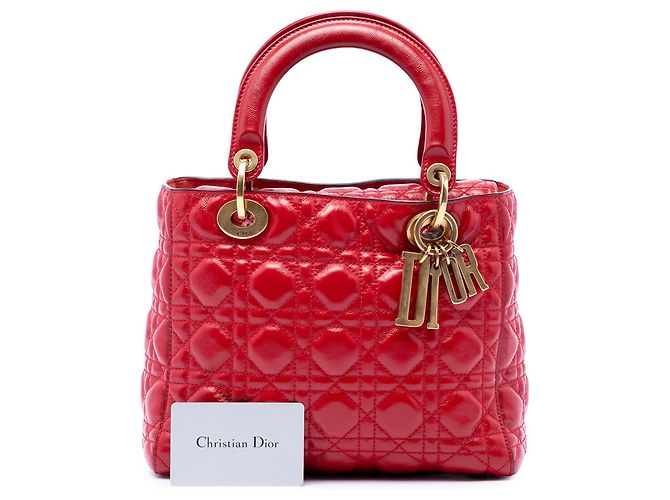 Dior Red Medium Crinkled Patent Cannage Supple Lady Dior Rosso - vista 7