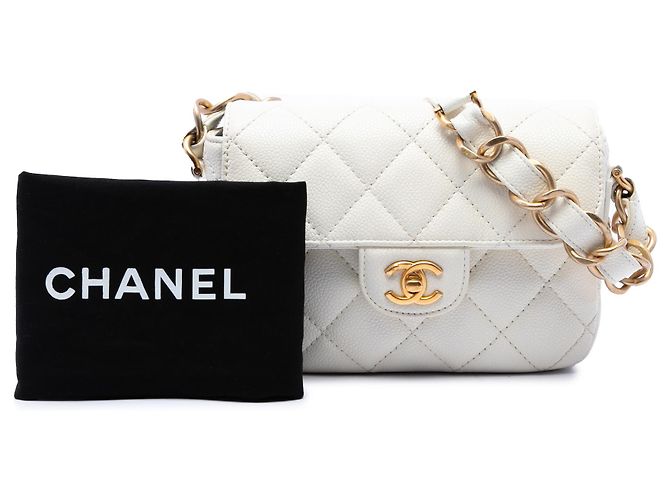 Chanel Mini CC Quilted Caviar Messenger Flap Branco - vista 7