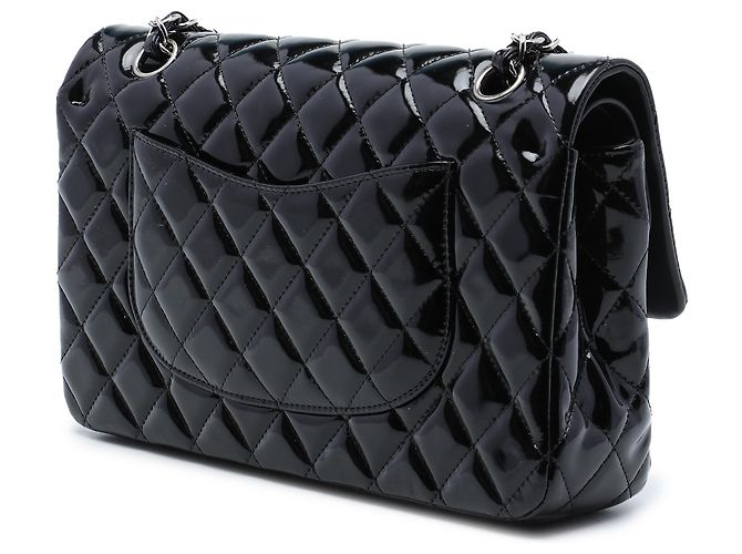 Chanel Black Medium Classic Patent Double Flap Nero - vista 2