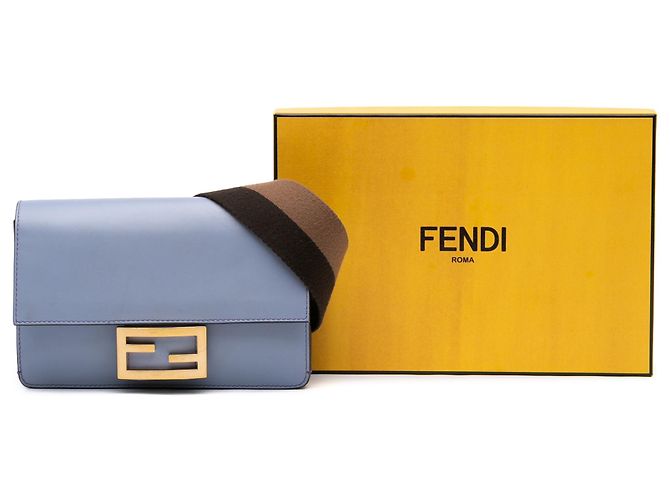 Borsa a Tracolla Baguette Flat Fendi in Pelle di Vitello Blu Blu chiaro - vista 7