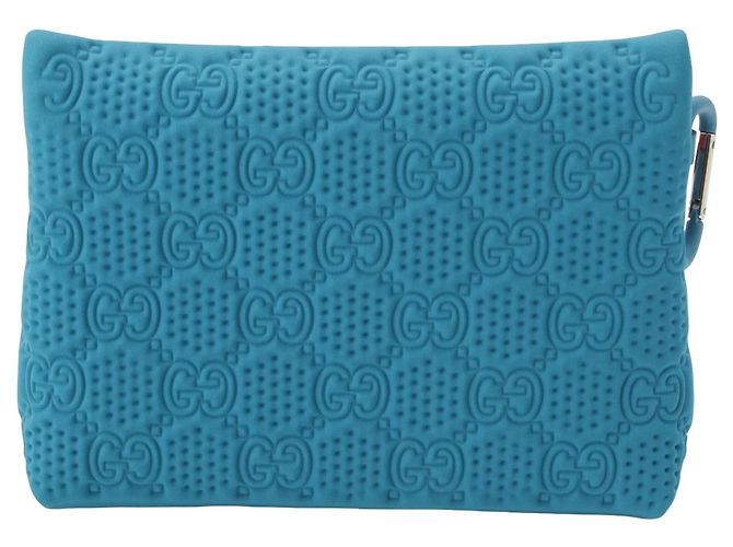 Pouch Scuba in neoprene blu con logo GG in rilievo Gucci - vista 2