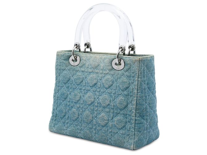Dior Blue Medium Denim Cannage Acrylic Handles Lady Dior - vista 2