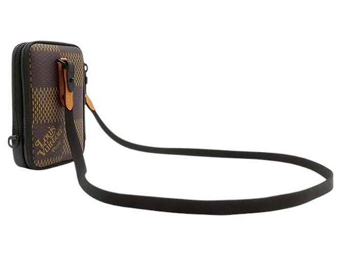 Louis Vuitton Brown Nigo Giant Damier Ebene Tortoise Double Phone Pouch Marrone - vista 2