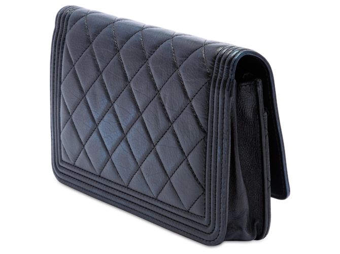 Chanel Portafoglio Boy con catena in pelle di vitello matelassé nera Nero - vista 2