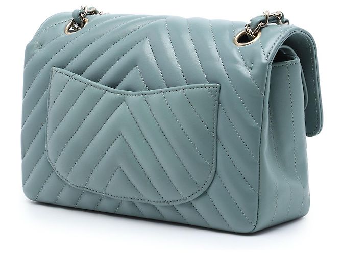 Chanel Blue Small Classic Chevron Lambskin Double Flap Blu chiaro - vista 2