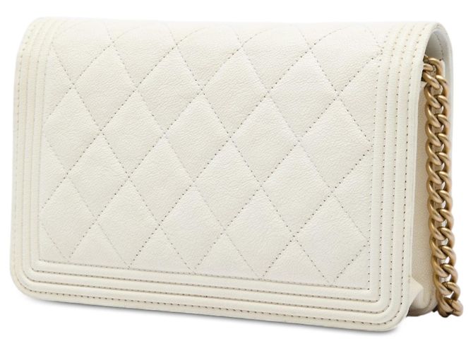 Chanel White Quilted Caviar Boy Wallet on Chain Branco Cru - vista 2