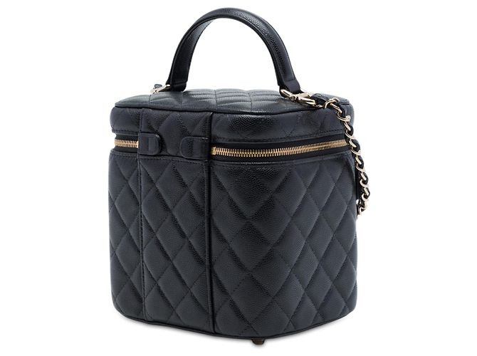 Chanel Vanity con manico superiore e catena, pelle caviar matelassé nera CC Nero - vista 2