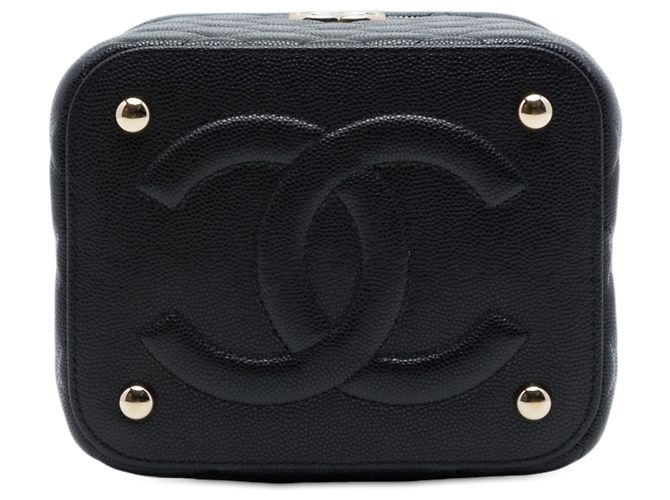 Chanel Vanity con manico superiore e catena, pelle caviar matelassé nera CC Nero - vista 3