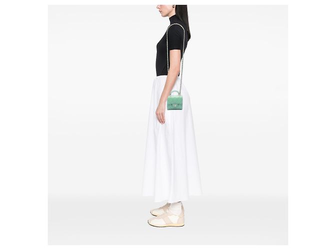 Portamonete a patta con manico Chanel Green CC in pelle d'agnello matelassé con catena - vista 6