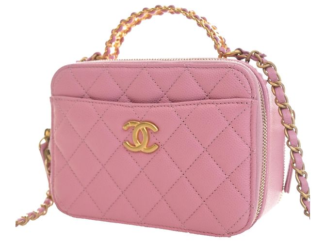 Chanel Vanity Case Pick Me Up Small in pelle caviar matelassé rosa - vista 3
