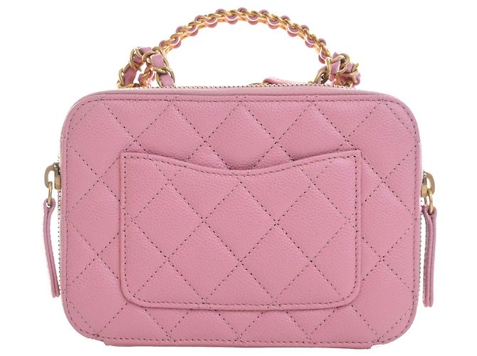 Chanel Vanity Case Pick Me Up Small in pelle caviar matelassé rosa - vista 4