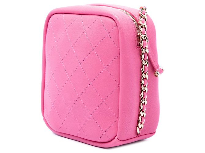 Borsa Camera North South Chanel in pelle di capra rosa trapuntata per viaggi casual - vista 2