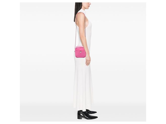 Borsa Camera North South Chanel in pelle di capra rosa trapuntata per viaggi casual - vista 6
