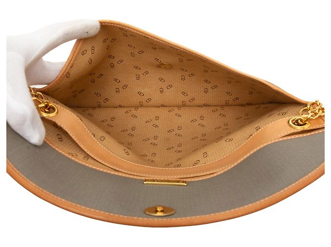Borsa a tracolla Dior in tela grigia con catena Marrone - vista 4