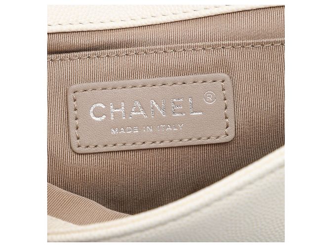 Chanel White Small Macro Chevron Caviar Flap Branco Cru - vista 5