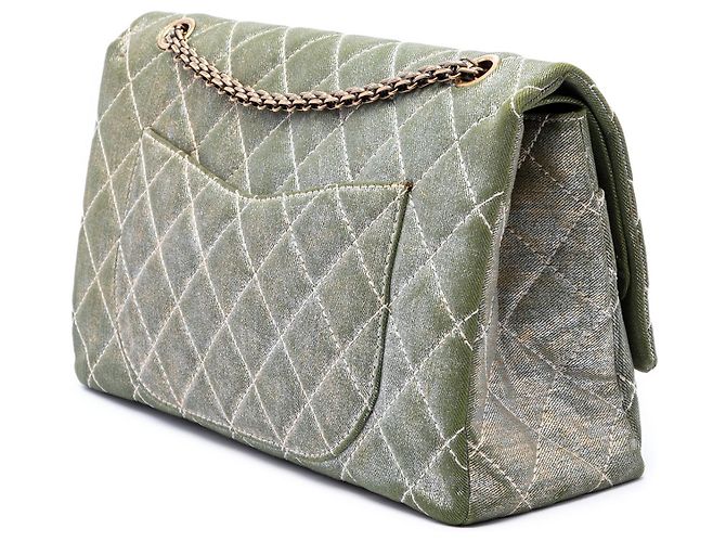 Chanel Green Quilted Shimmering Denim Reissue 2.55 Double Flap 227 Verde Verde oliva - vista 2